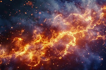 Obraz premium Close-up view of flames burning brightly in the sky, often used as background or atmospheric effect