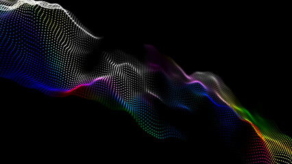 Digital colorful wave backdrop. The futuristic abstract halftone background. Network connection technology. Big data visualization. 3D rendering.