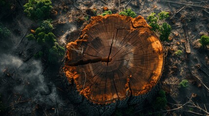 Fototapeta premium tree stump , tree cuttings , powerful image tree stumps , small trees growing stumps , high-resolution image forest regeneration