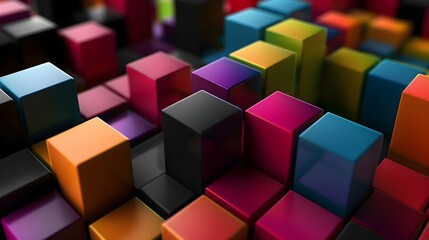 Colored cubes on a black background as a 3D graphic resource