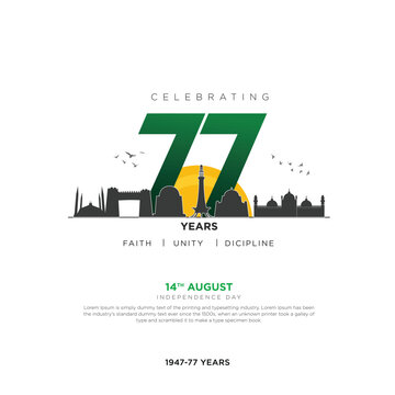 14 August 77 years Anniversary of Pakistan Independence day Vector