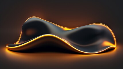 Abstract minimal background with black waves and glowing orange neon light on a dark background