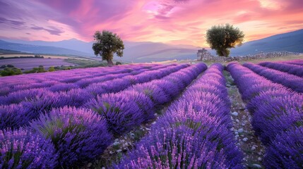 Obraz premium Lavender Fields at Sunset - Stunning Landscape Photography