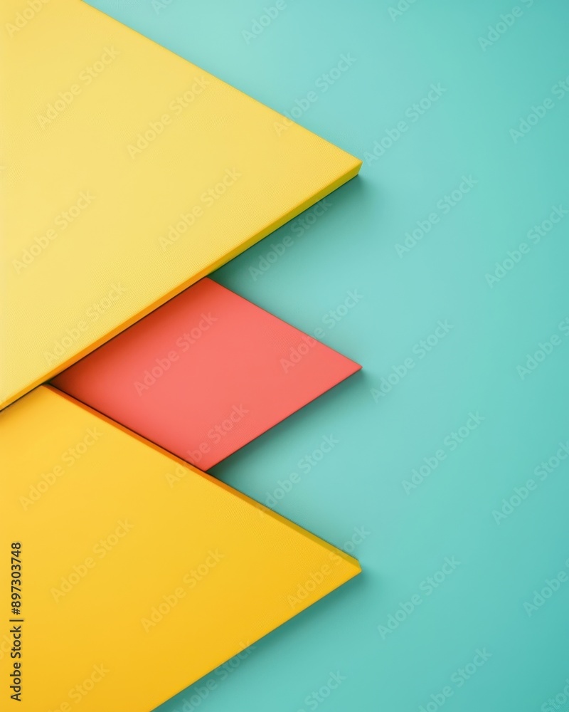 Aufkleber abstract geometric composition with colorful shapes. yellow, red, and blue layers creating modern, m