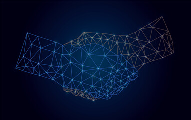 Glowing polygonal hands, syoron agreement, handshake