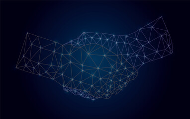 Glowing polygonal hands, syoron agreement, handshake