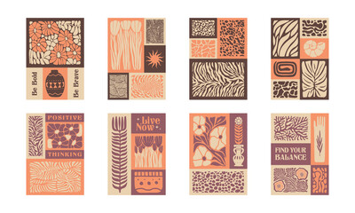 BloomBlocks, a set of abstract botanical wall art posters. Modern floral aesthetic vector illustrations in natural earthy colors.