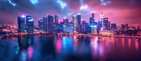 Obraz premium Neon Skyline of a City at Night