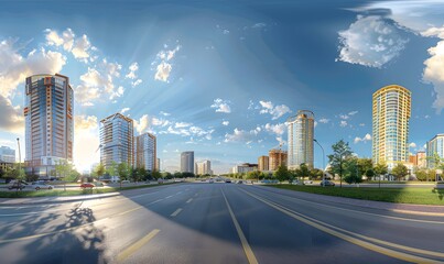 Fototapeta premium Cityscape with Skyscrapers and a Road