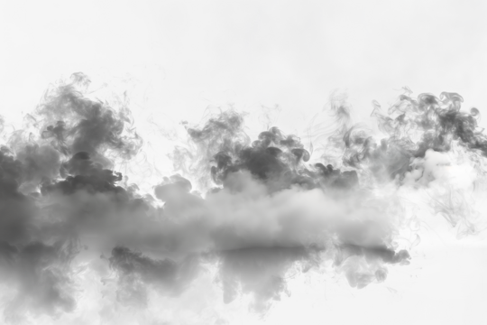 White fog or smoke on transparent background, smoke, white smog clouds on floor, morning mist over the ground or water surface perspective view