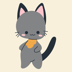 Cute kawaii cat in cartoon, flat, doodle, simple style. Design element for posters, postcards, greeting cards, wallpapers, children's clothes, fabrics, t-shirts, logos