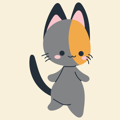 Cute kawaii cat in cartoon, flat, doodle, simple style. Design element for posters, postcards, greeting cards, wallpapers, children's clothes, fabrics, t-shirts, logos