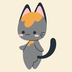 Cute kawaii cat in cartoon, flat, doodle, simple style. Design element for posters, postcards, greeting cards, wallpapers, children's clothes, fabrics, t-shirts, logos