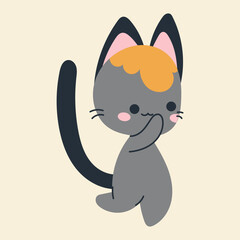 Cute kawaii cat in cartoon, flat, doodle, simple style. Design element for posters, postcards, greeting cards, wallpapers, children's clothes, fabrics, t-shirts, logos