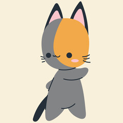 Cute kawaii cat in cartoon, flat, doodle, simple style. Design element for posters, postcards, greeting cards, wallpapers, children's clothes, fabrics, t-shirts, logos