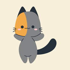 Cute kawaii cat in cartoon, flat, doodle, simple style. Design element for posters, postcards, greeting cards, wallpapers, children's clothes, fabrics, t-shirts, logos