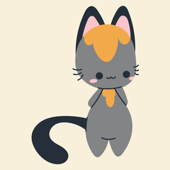 Cute kawaii cat in cartoon, flat, doodle, simple style. Design element for posters, postcards, greeting cards, wallpapers, children's clothes, fabrics, t-shirts, logos