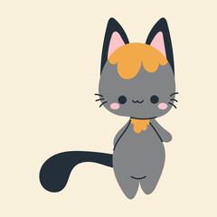 Cute kawaii cat in cartoon, flat, doodle, simple style. Design element for posters, postcards, greeting cards, wallpapers, children's clothes, fabrics, t-shirts, logos