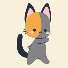 Cute kawaii cat in cartoon, flat, doodle, simple style. Design element for posters, postcards, greeting cards, wallpapers, children's clothes, fabrics, t-shirts, logos