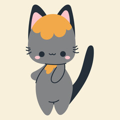 Cute kawaii cat in cartoon, flat, doodle, simple style. Design element for posters, postcards, greeting cards, wallpapers, children's clothes, fabrics, t-shirts, logos