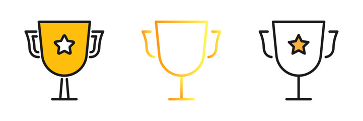 Prize line icons set. Victory, award, winner, trophy vector sign, symbol. Isolated on a white background. Pixel perfect. Editable stroke. 64x64.