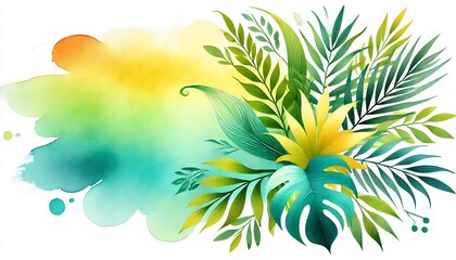 Obraz premium Tropical Foliage with Watercolor Background