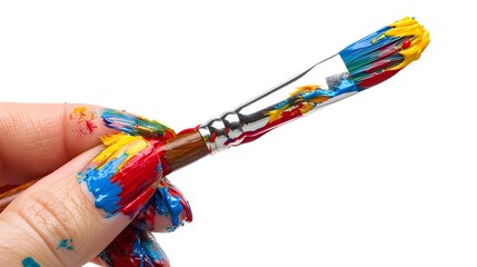 Hand Holding a Paintbrush: A hand holding a paintbrush dipped in colorful paint, ready to create art.
