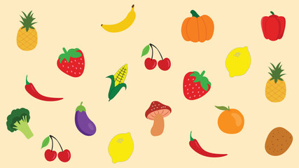 Fruits and vegetables pattern design illustration, editable vector. Famous fruits seamless pattern backdrop