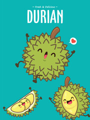 Vintage food poster design with durian character.