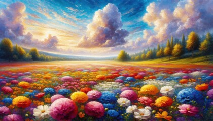 landscape with flowers and clouds