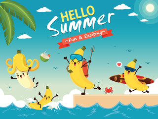 Vintage food poster design with banana character.