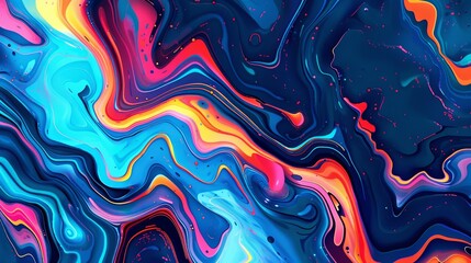 Vibrant liquid paint mixing and swirling in abstract background