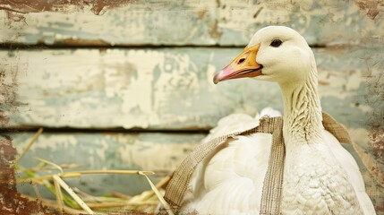 Rustic Postcard Featuring a Primitive Cute Goose with a Tie