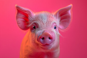 Fototapeta premium Minimalist aesthetic of an exotic pig with distinctive, colorful features
