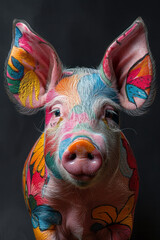 Clean and elegant representation of an exotic pig with unusual and colorful features