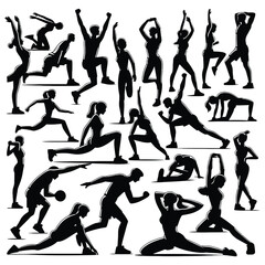 black silhouette of people exercising in flat design style