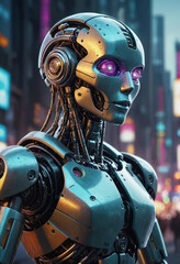  Digital illustration of a futuristic robot. 