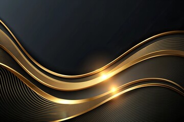 Luxury black background with gold curve shape elements