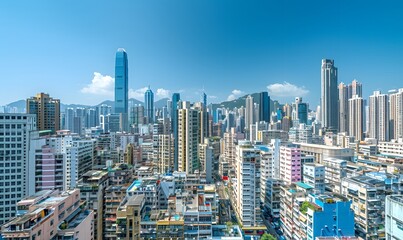 Fototapeta premium Hong Kong Skyline: A Bird's Eye View of Urban Density