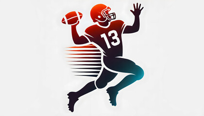 Obraz premium Dynamic Silhouette of an American Football Quarterback in Action with Gradient Color Effect