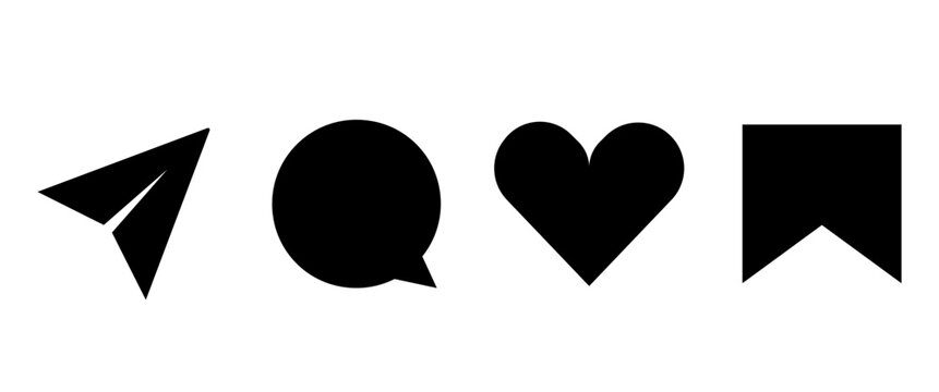 Social media Icon set, Like, Save, Direct message and send vector Icon. Application's Interface elements design, illustration symbol