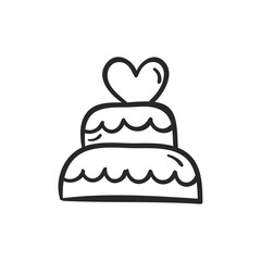 Love doodle elements. Collection of cute hand drawn icons with heart, letter, bird, cake, gift, potion, phone. Vector illustration. Design for prints, cards and coloring pages. Valentine's day theme 