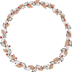 Abstract brown leaf and wild berry wreath for decotation on Autumn seasonal and Thanksgiving.
