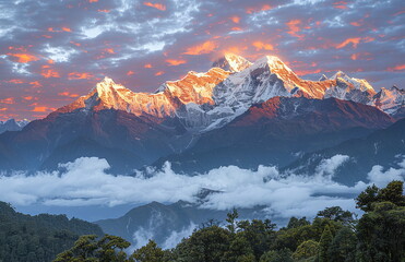 Fictional Himalayan Peaks Awash in Dawn's Glow Generated by AI