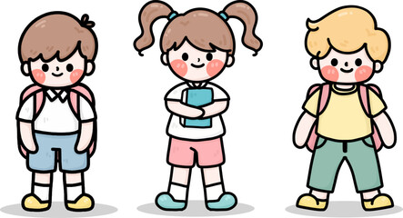 set of boy and girl student cartoon drawing vector