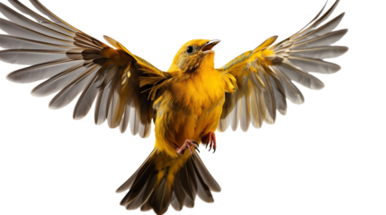 a yellow bird flying transparent background.
