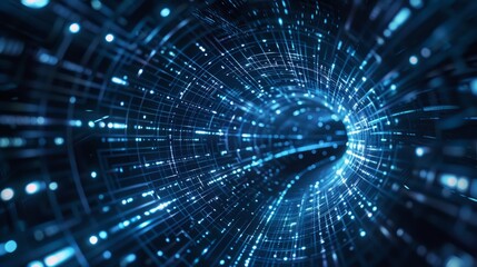 Fototapeta premium Digital tunnel of technology. Dive into a vibrant digital tunnel, symbolizing the rapid advancement and interconnectedness of modern technology.