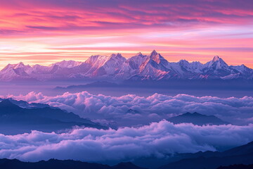 Fictional Himalayan Peaks Awash in Dawn's Glow Generated by AI