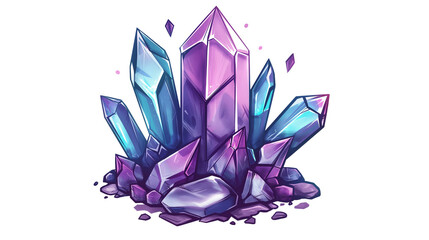 A colorful pile of crystals with a white background