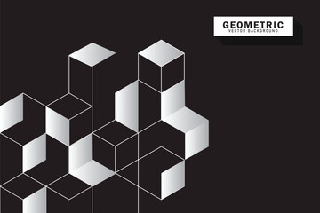 Abstract cubes geometric tile and mosaic wall or grid hexagon technology wallpaper. black and grey geometric block cube structure backdrop grid triangle texture vintage design
